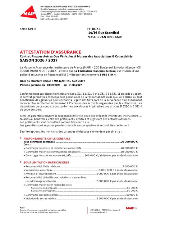 Aper&ccedil;u de l'attestation d'assurance 2026/2027