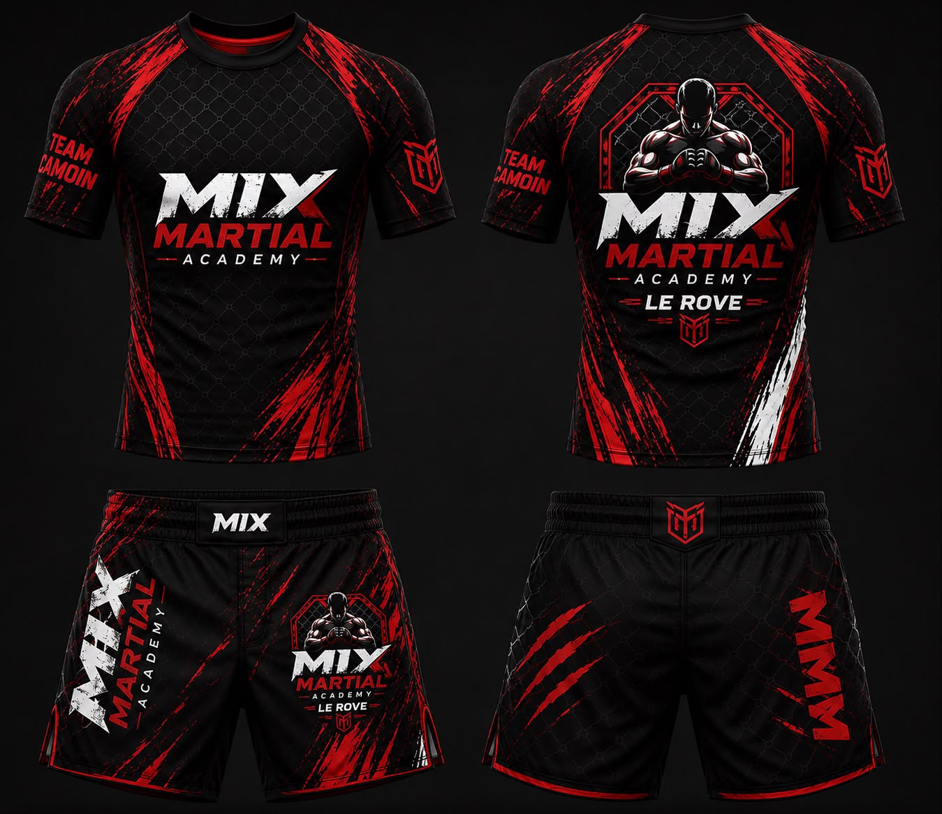 Rashguard et short officiels Mix Martial Academy Le Rove